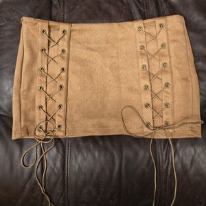 Tan Lace-Up Mini Skirt